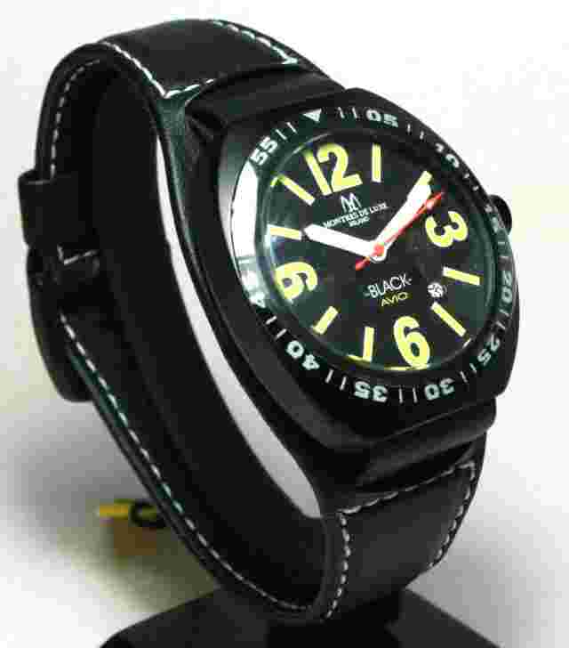 MONTRES DE LUXE, BLACK AVIO, 3HAND/DATE, 40MM, 5ATM