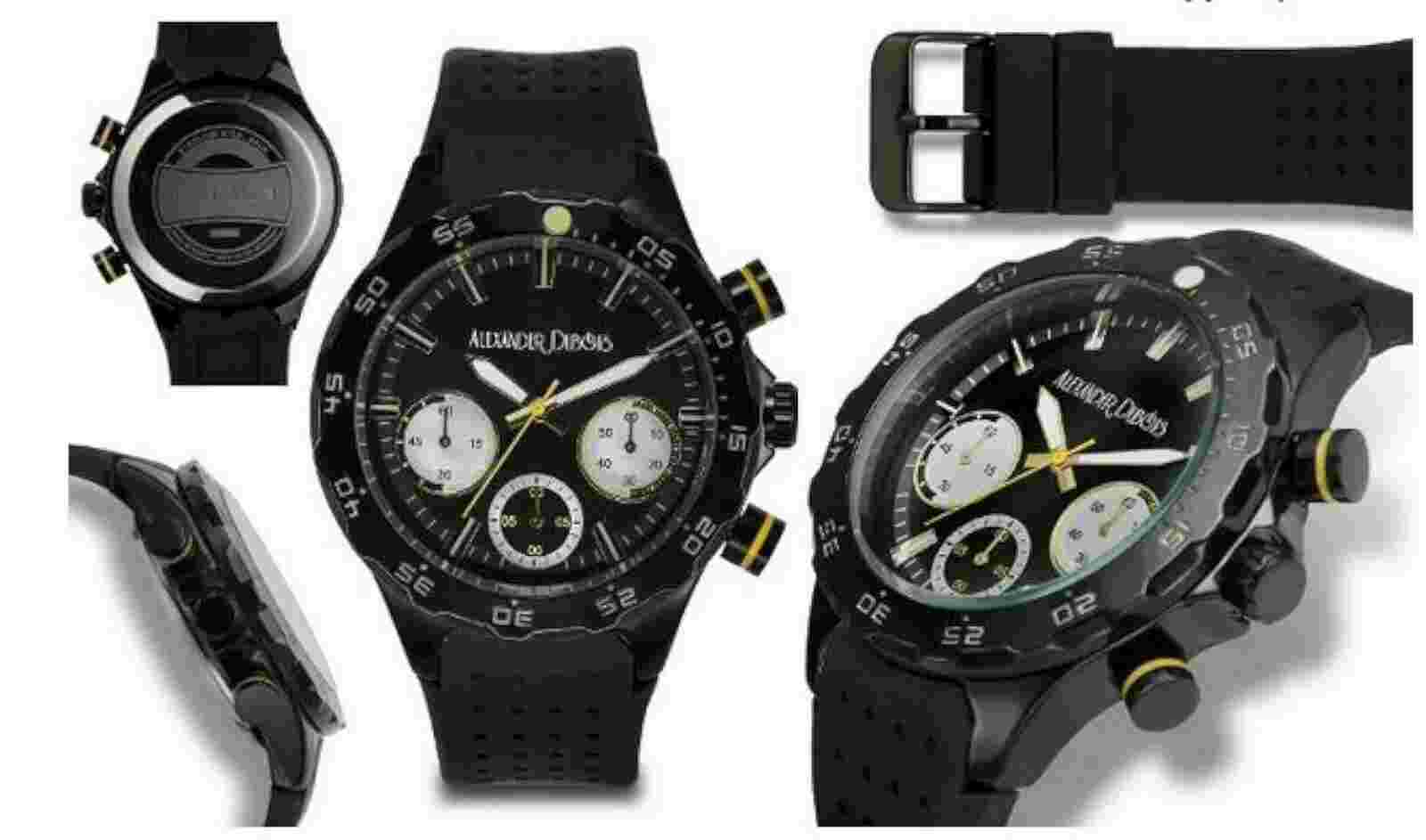 FNEW Alexander Dubois 10074 Men's Alsace Series Black/Yellow Accents Sport Watch