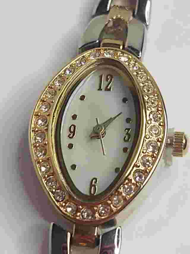 JACLYN SMITH Womens Watch Oval Gemmed Bezel Two Toned Bracelet Band