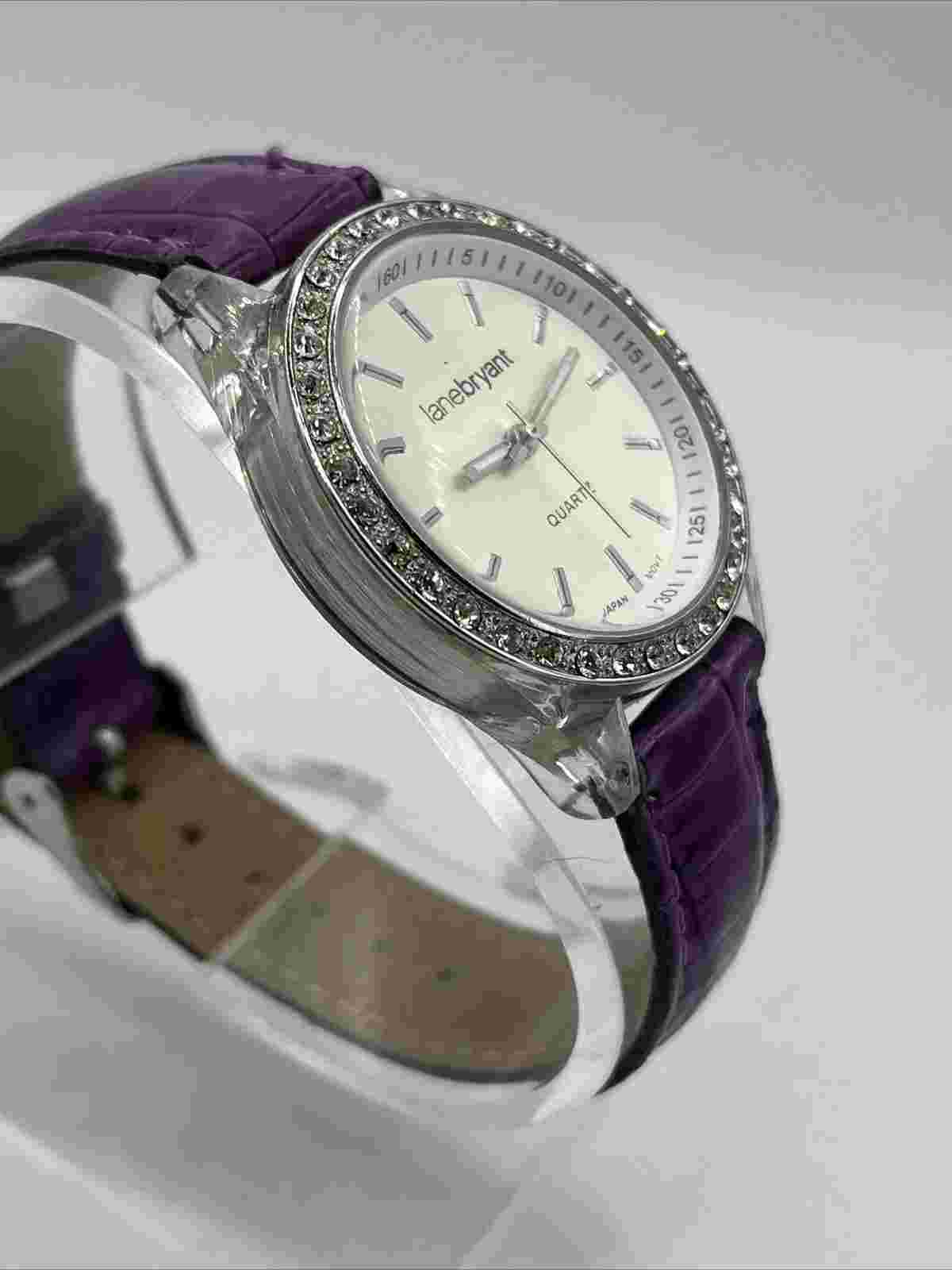 Lane Bryant Women's Quartz Watch Rhinestone Bezel Purple Band- New Battery