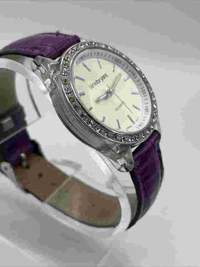 Lane Bryant Women's Quartz Watch Rhinestone Bezel Purple Band- New Battery