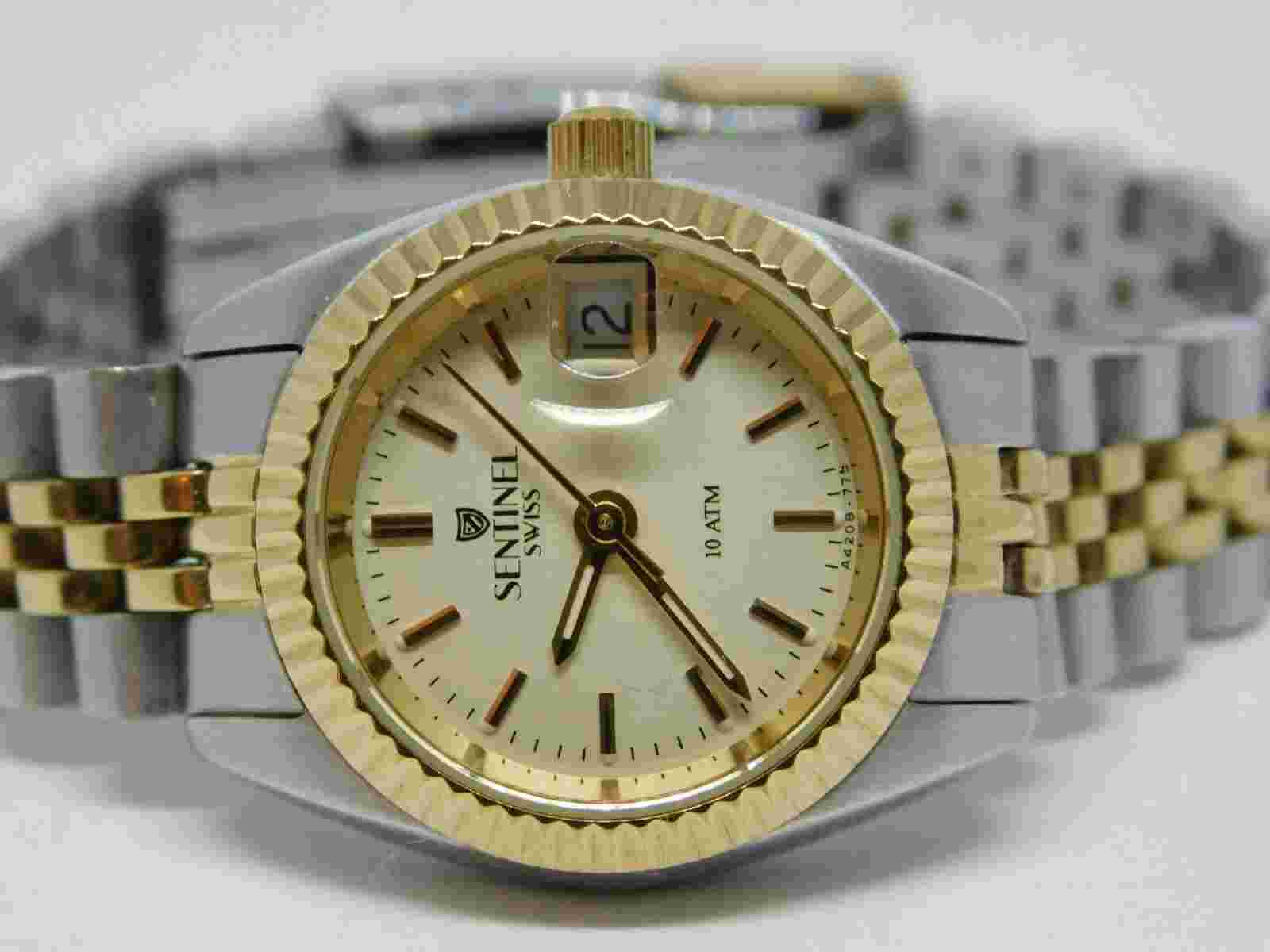 Sentinel Swiss Sapphire Crystal Two Tone Women's Watch Sz. 5 1/2" New Battery