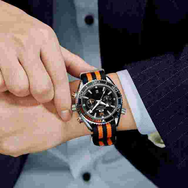 PAULAREIS Automatic Nylon Strap Diver Watch Men Chronograph Waterproof Luminous