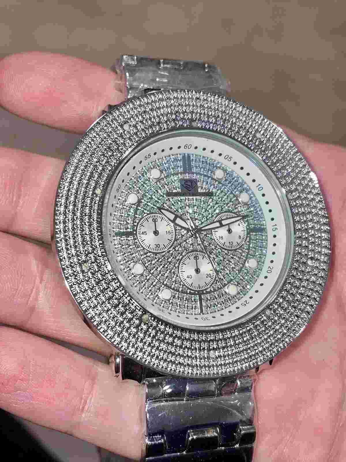 NEW SUPER TECHNO BY JOE RODEO MENS DIAMOND WATCH SILVER TONE CASE METAL BAND