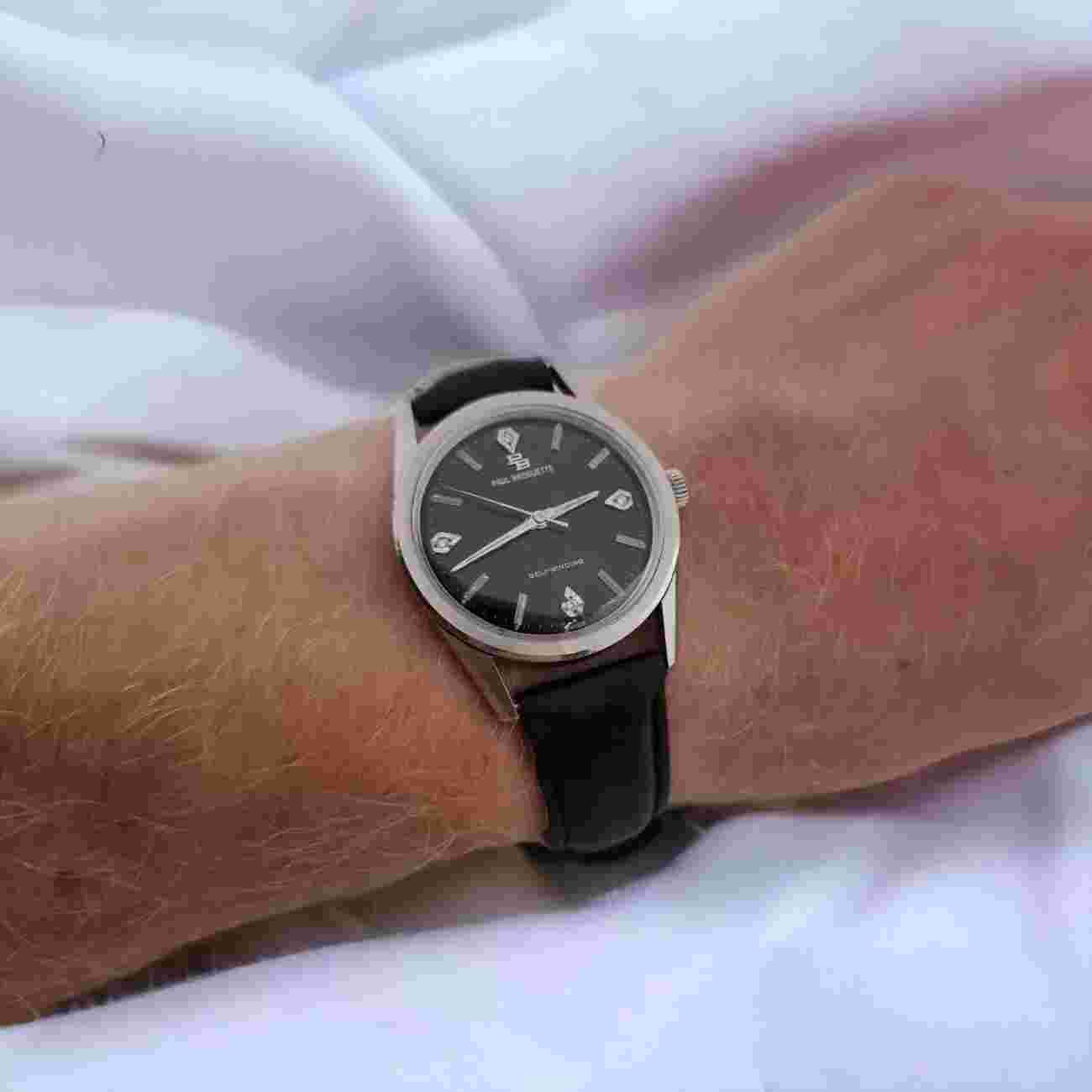 PAUL BREGUETTE SELFWINDING AUTOMATIC DIAMOND DIAL STEEL 1970S