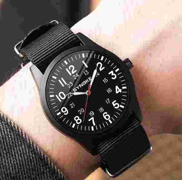 Swiss Wristwatch Men's Slim Sport Watch Military Analog Army Quartz Canvas Strap