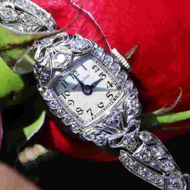 Hamilton Platinum and Diamond dress watch women's 1.00ct diamond winding antique