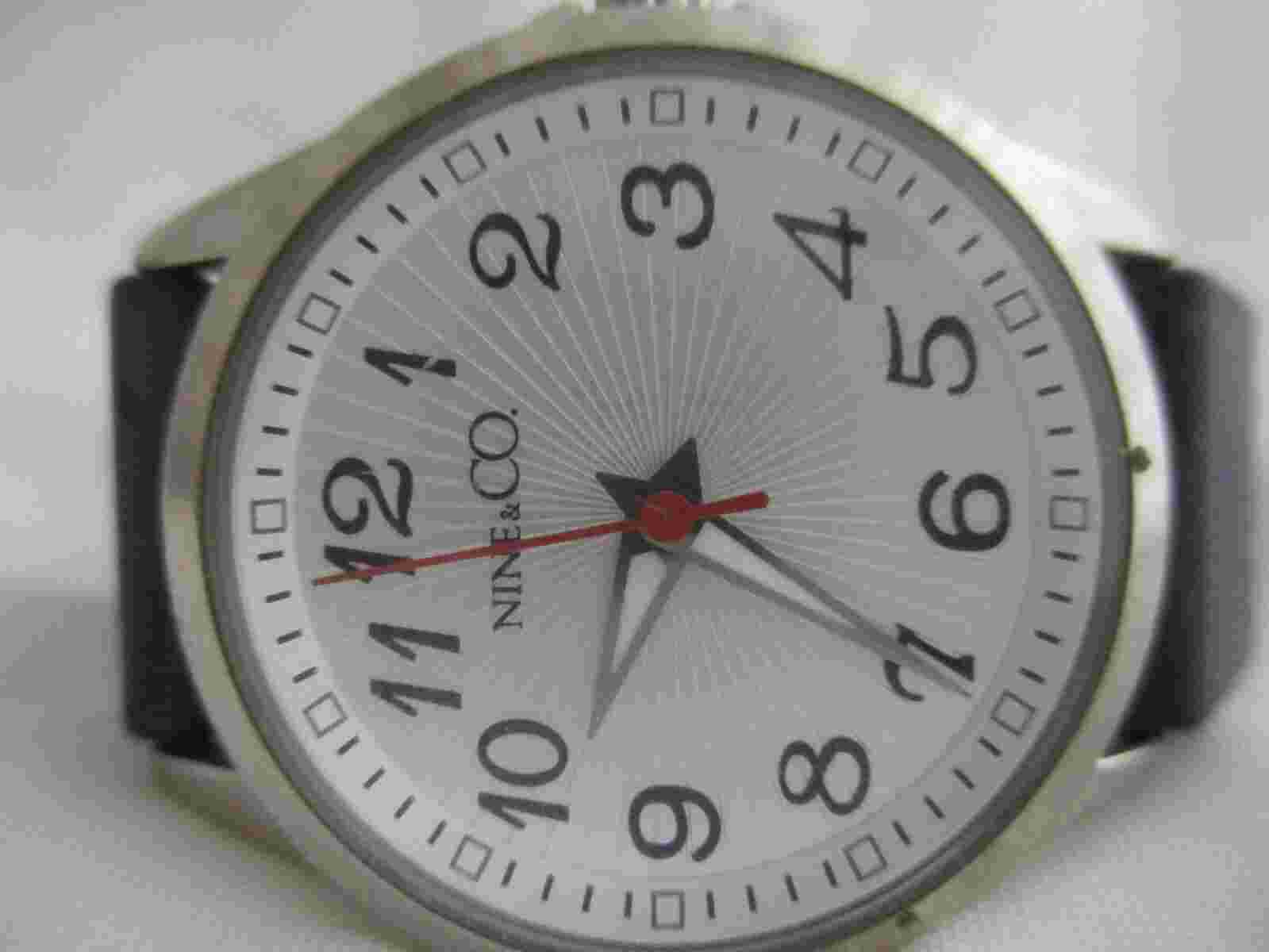 Nine & Co. Analog Wristwatch Black Buckle Band Silver Tone Face