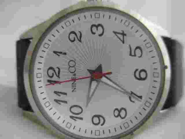 Nine & Co. Analog Wristwatch Black Buckle Band Silver Tone Face