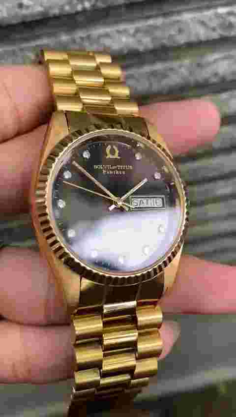 RARE Solvil et Titus Day Date Panther Black Dial Automatic Vintage Men Watch