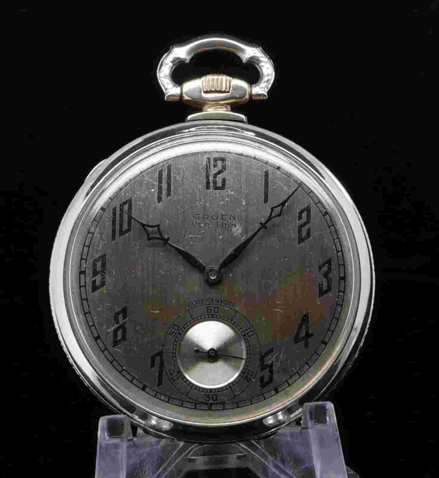 1942 Gruen 43.5mm Two Tone 14k Gold Verithin 21 Jewel  6 positions Pocket Watch