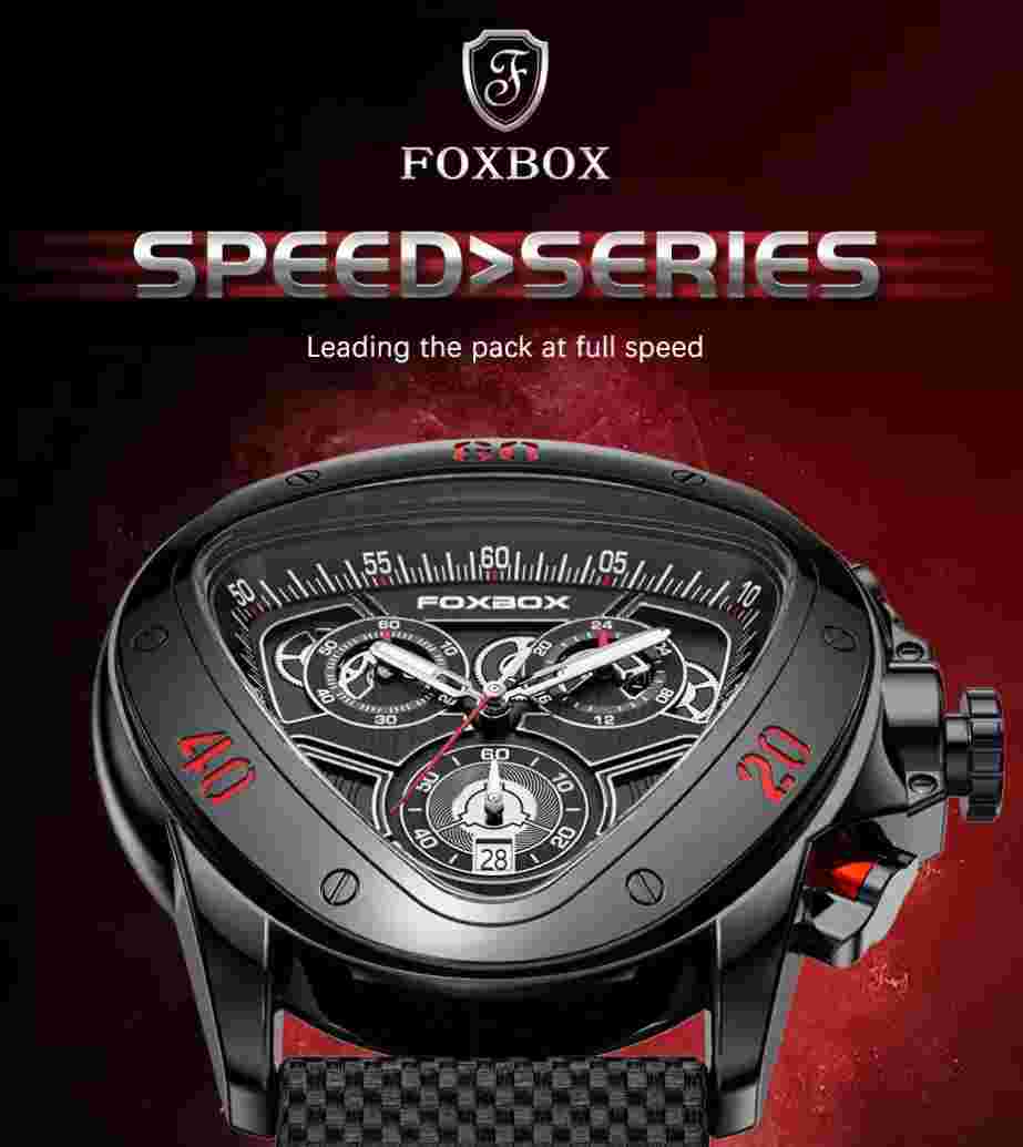 NEW LIGE-FOXBOX SPEED SERIES FB0026 QUARTZ 46mm BLACK STAINLESS/CHRONO/LUME/30m