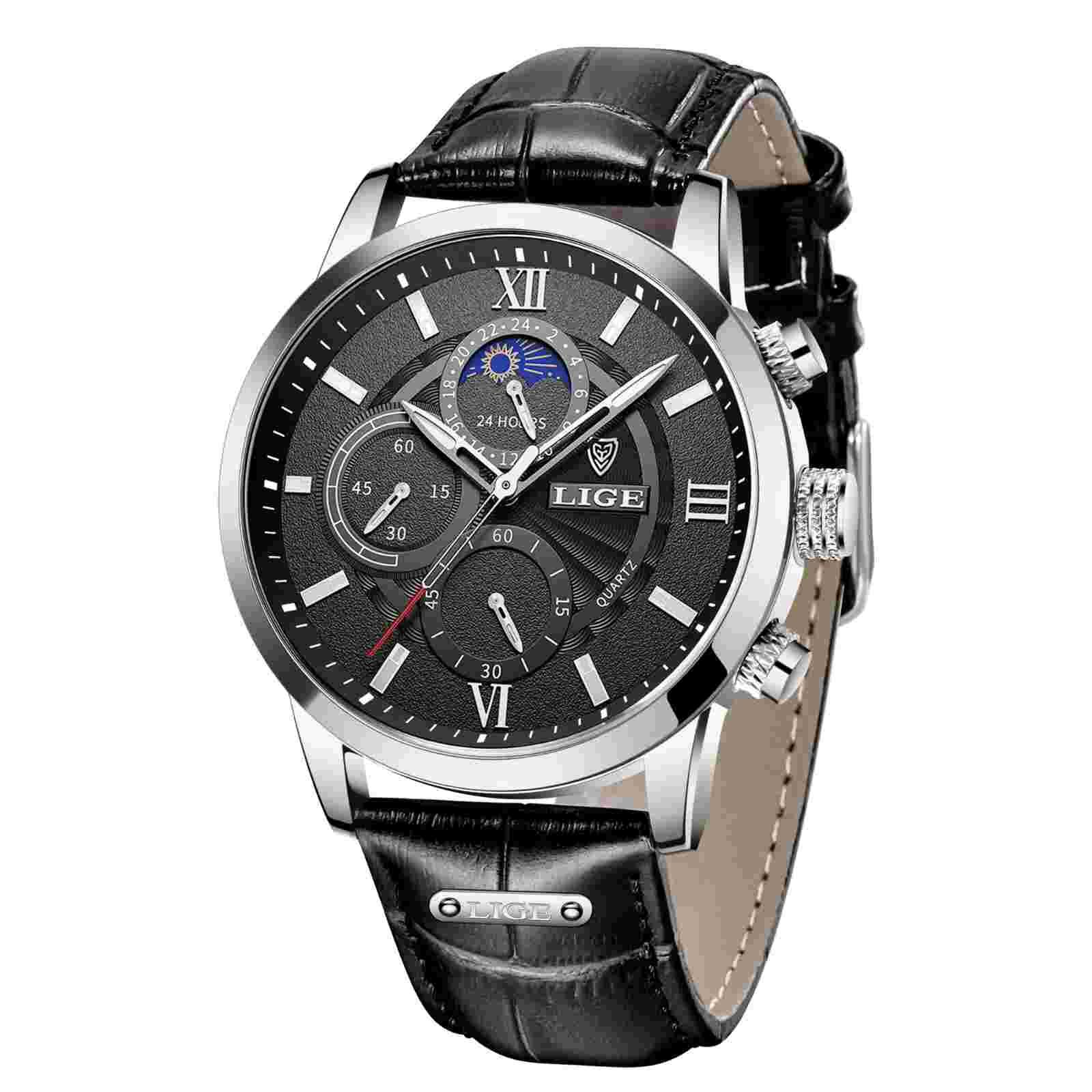 Men's Quartz Watch Analog Luminous Dial Stainless Steel Waterproof Wrist Watch