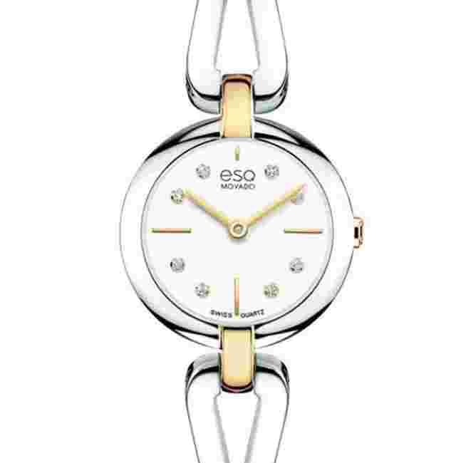 NEW ESQ BY MOVADO 07101443 SWISS QUARTZ LADIES DIAMOND WATCH TU-TONE CORBEL
