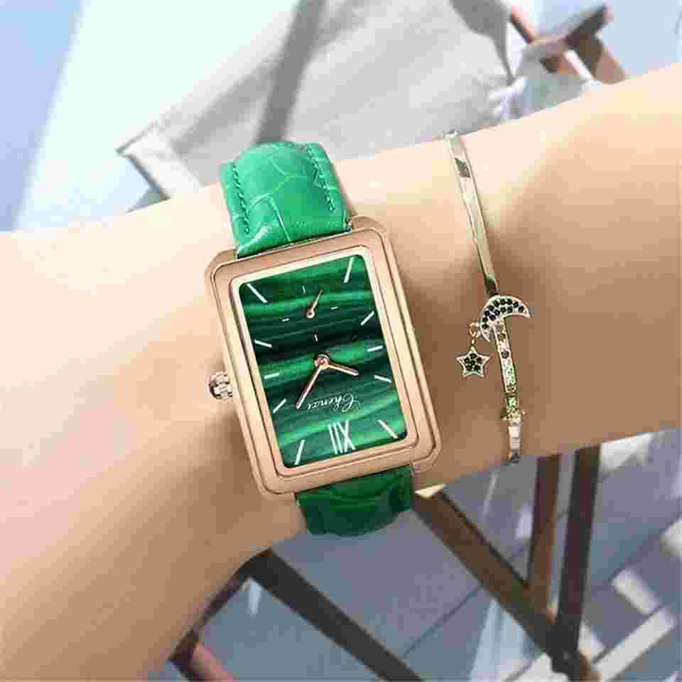CHENXI Women Watch Fashion Green Rectangle Wristwatch for Girl Leather Watches
