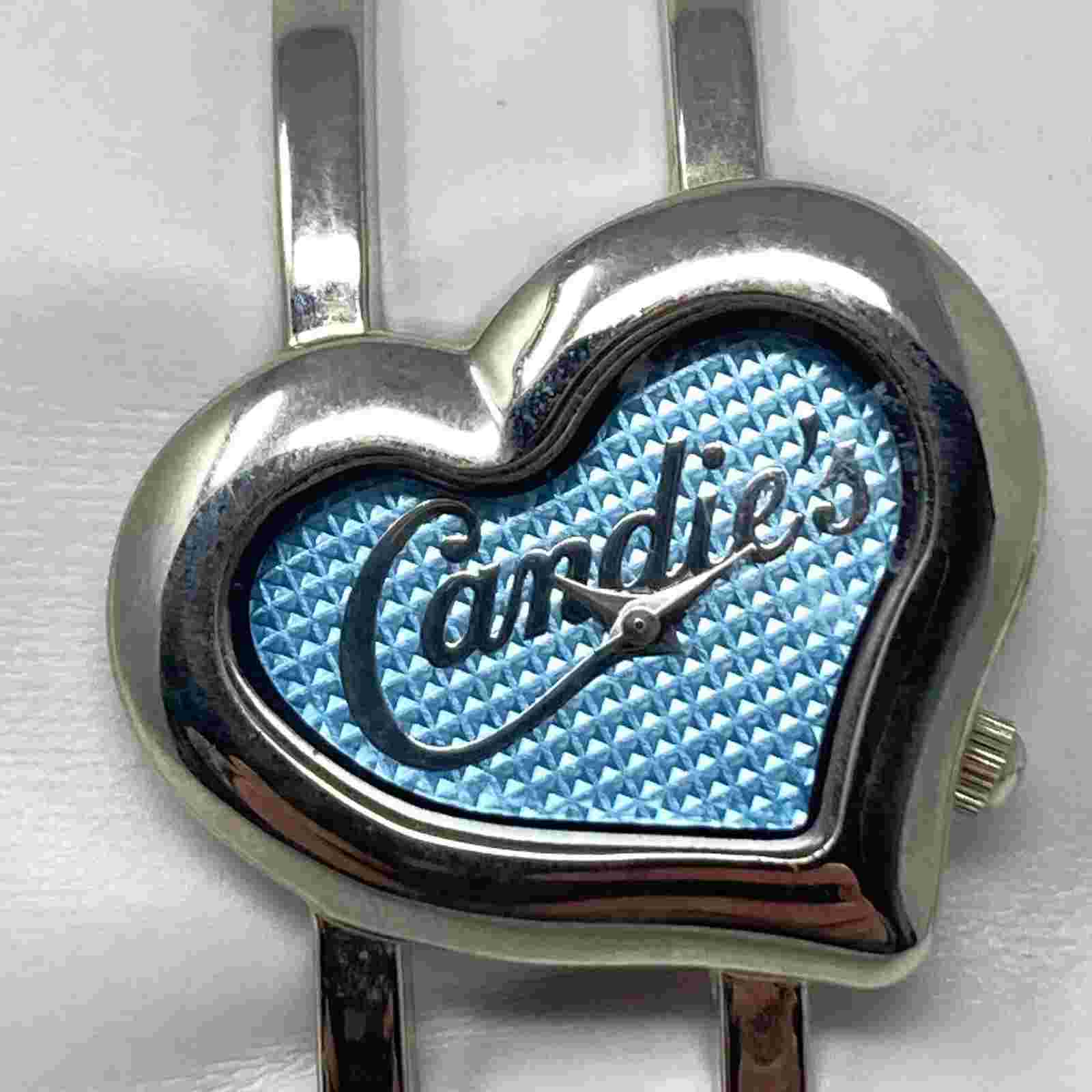 Candie's Heart Watch Women 30mm Silver Tone Blue Grid Dial New Battery 6.5"