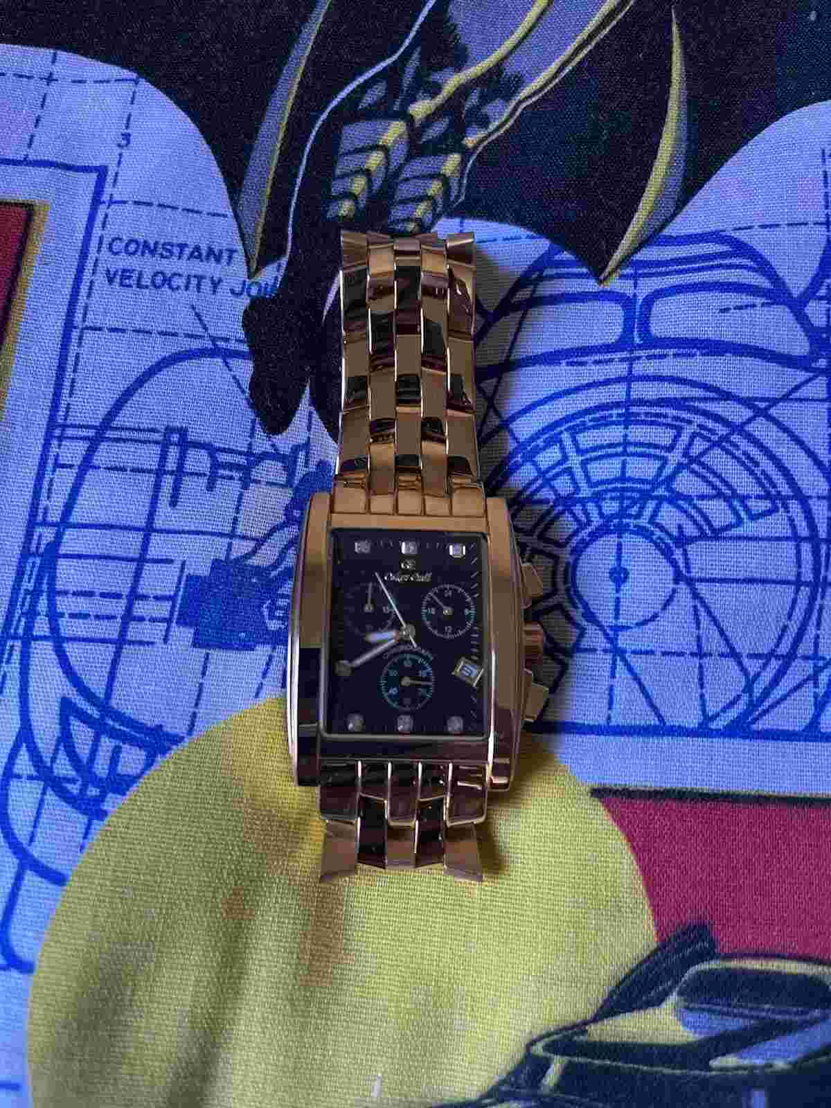 Men Watches Chronograph NEW 7 Real Diamonds, Limited Edition Gold P Oskar Emil