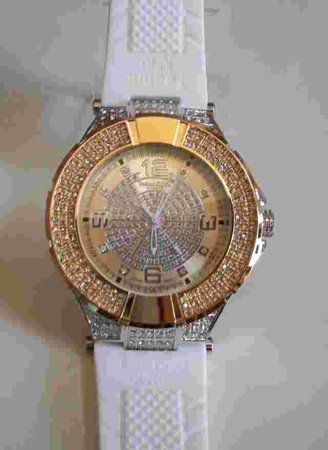 MEN'S SILVER & GOLD FINISH TECHNO KING SILICONE BAND BLING DRESSY FASHION WATCH