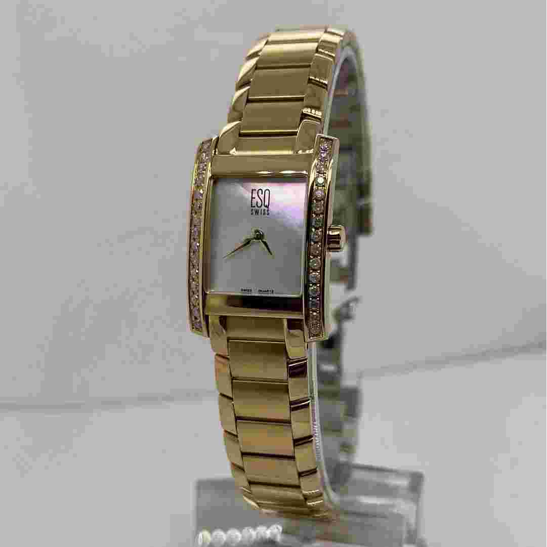 ESQ Movado Ladies Venture MOP Dial Yellow Gold Steel Bracelet Watch 07101102