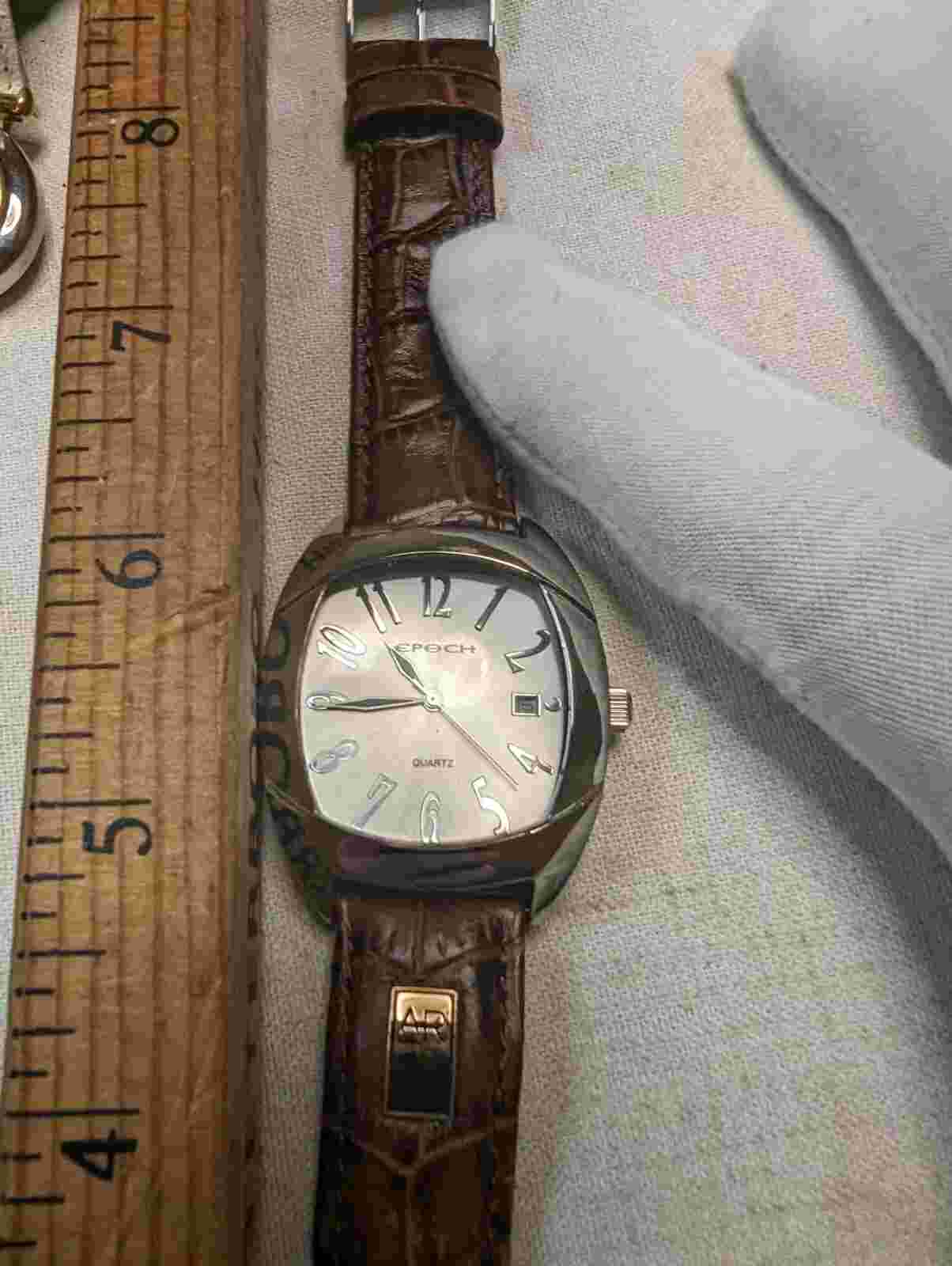 Epoch Stainless Steel Case - Genuine Leather - Quartz Analog Ladies Watch 38mm