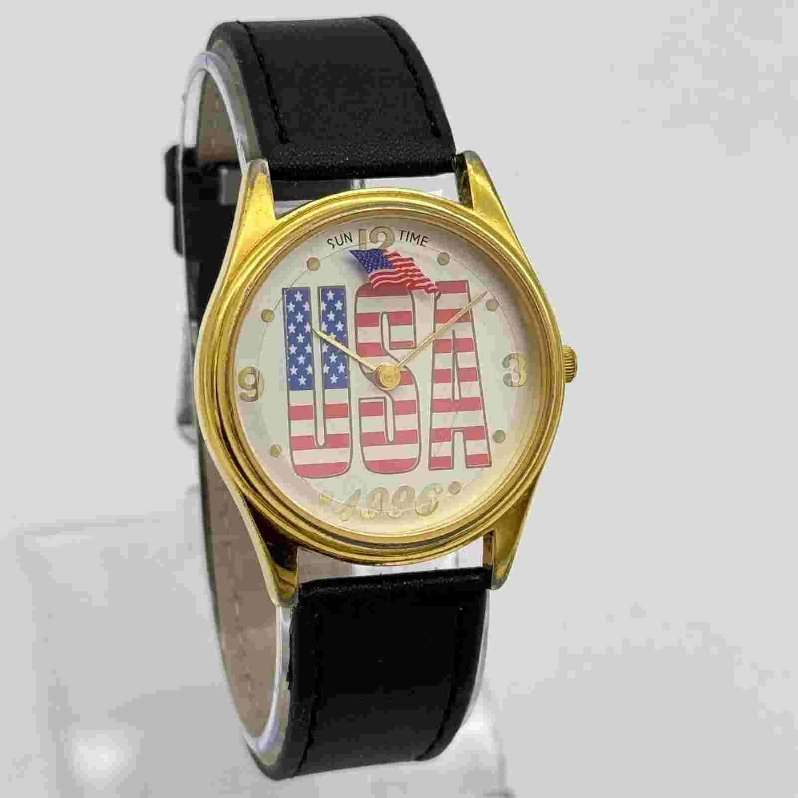 Vintage 1996 Men's USA Olympics Patriotic American Flag Mystery Dial Watch, 34mm