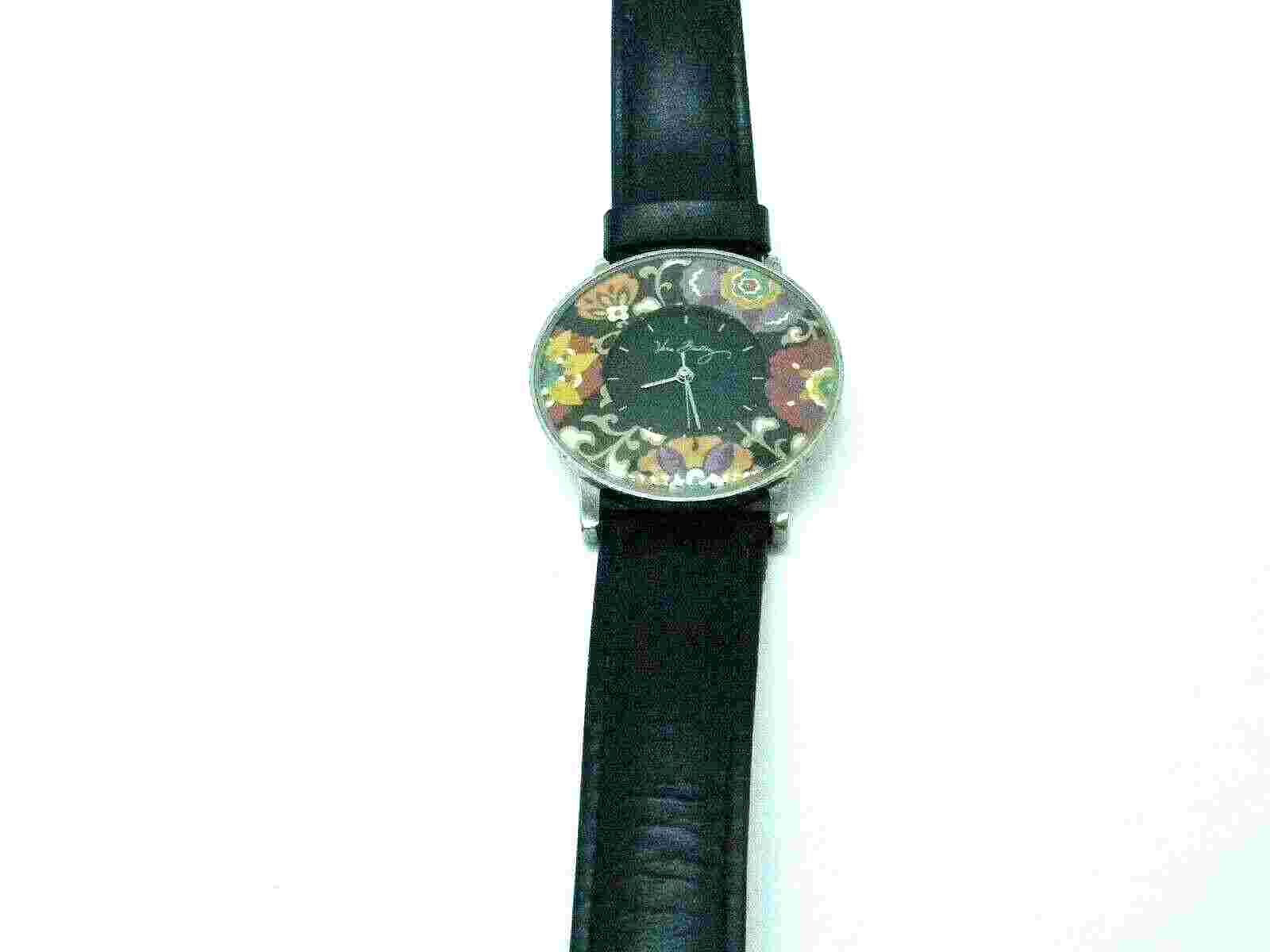 Women's Vera Bradley Floral Watch Analog Black Leather buckled strap W/battery