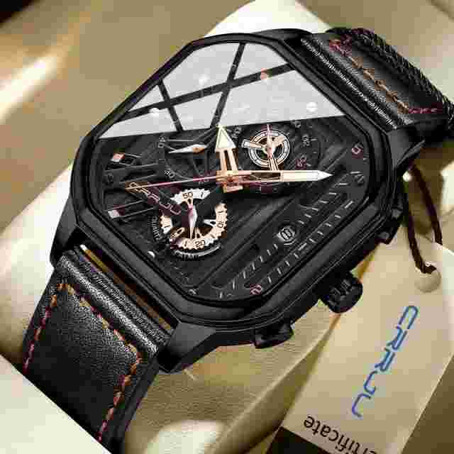 Reloj Negro Deportivo de Hombre con Caja de Acero Inoxidable Pulsera Suizo Marca