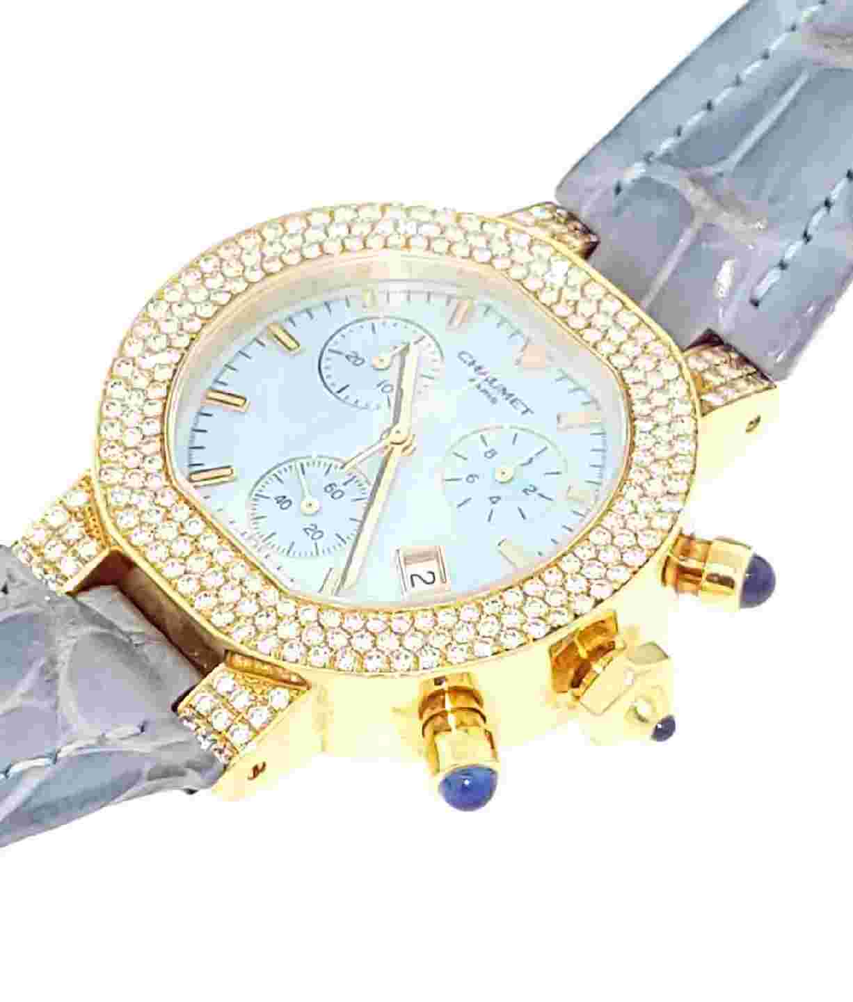 Chaumer Montre 18k Yellow Gold and Diamonds Chronograph Quartz Ladies Watch