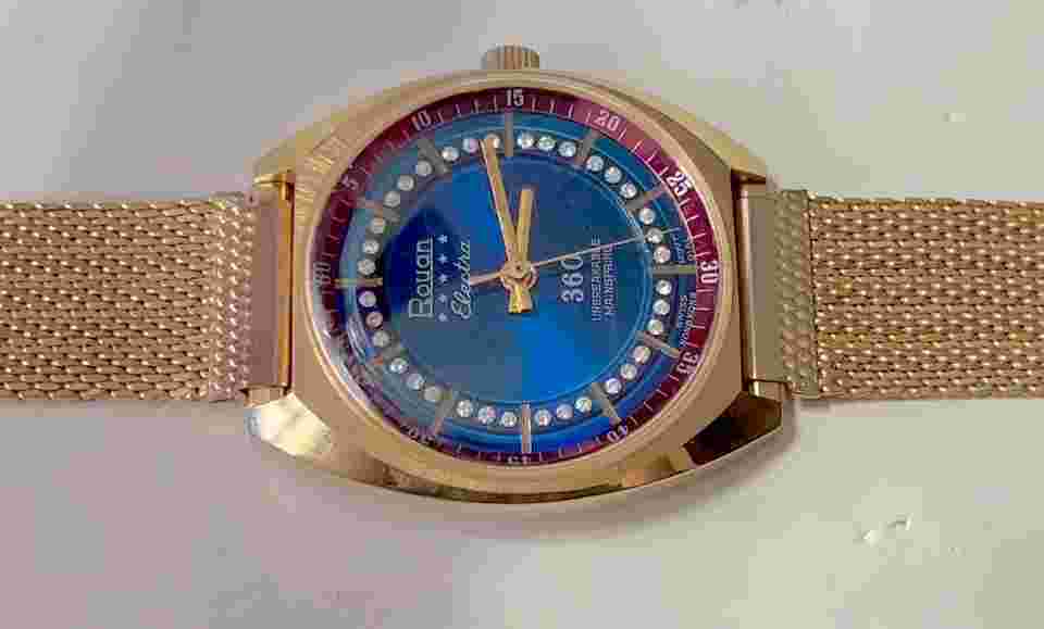 Rouan Electra 360 Swiss Watch Rhinestone Red Blue Gold Plated Working