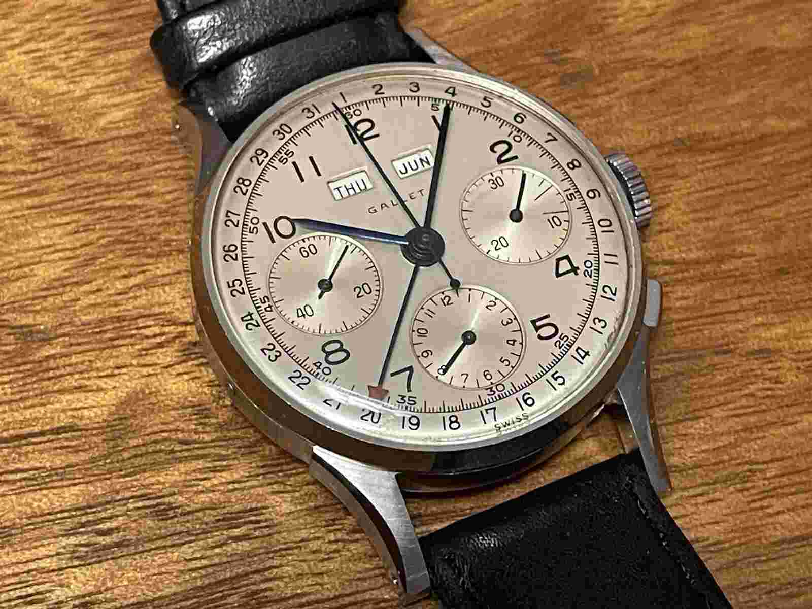 Gallet MultiChron Calendar Chronograph Valjoux 72C Complete Overhaul Excellent