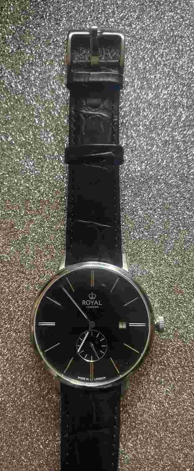 Royal London Ec4 Mens WristWatch Black Leather Strap Black Face Silver Rim