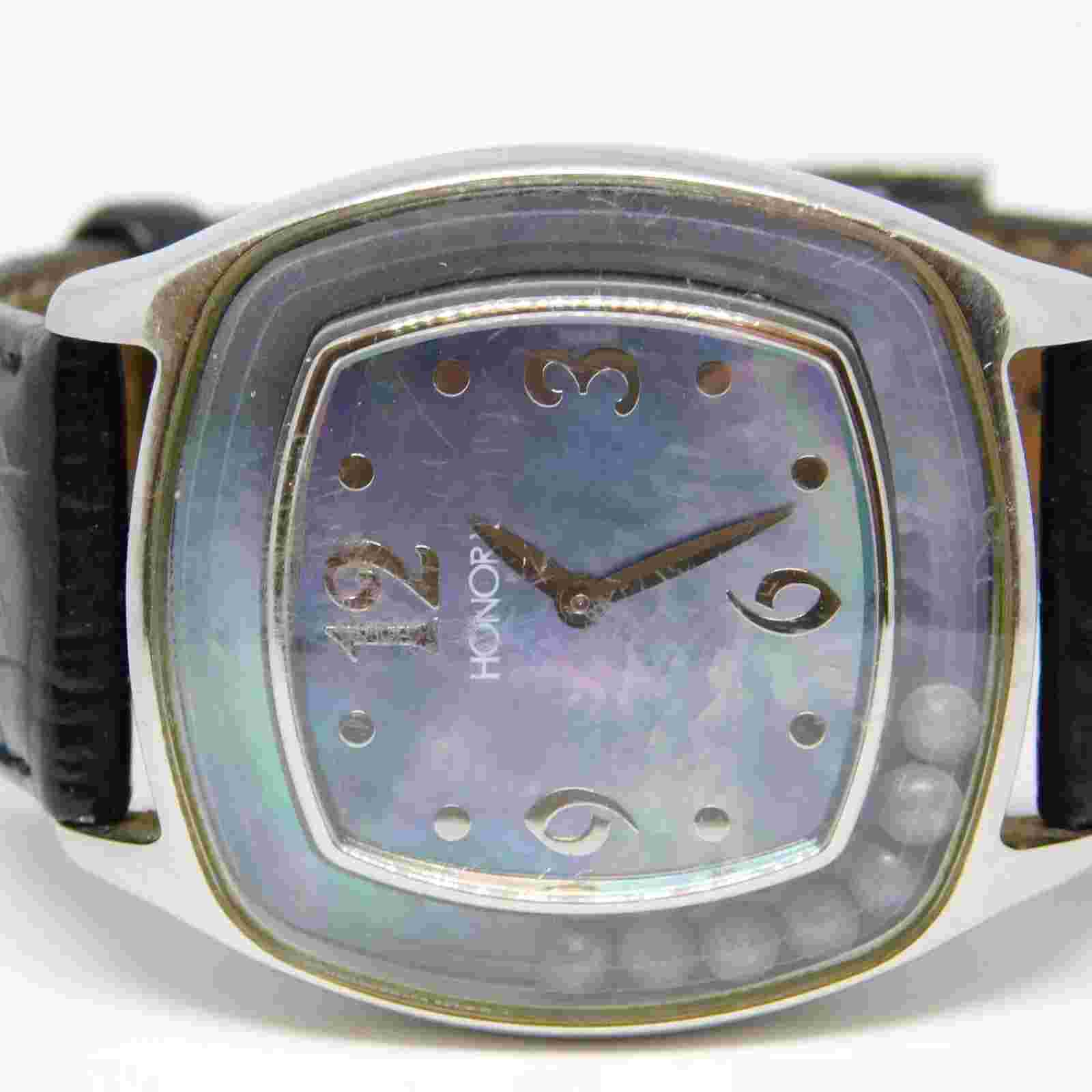 HONORA All Stainless Steel Leather Band Quartz Analog Women's Watch New Battery