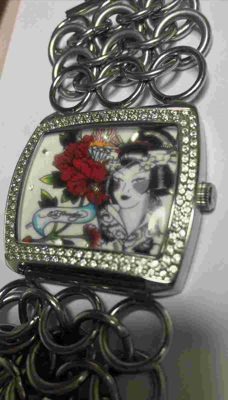 Ed Hardy Geisha Women’s Watch Silver Tone with Chainmail Design LI-WG0160 Steel