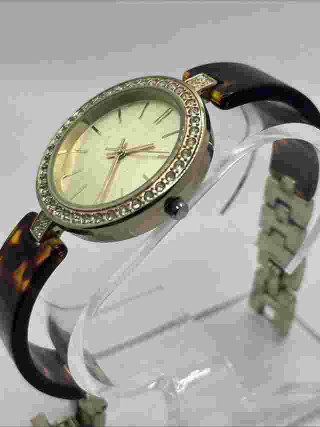 Charter Club Women's Gold-Tone & Tortoiseshell Bracelet Watch- New Battery