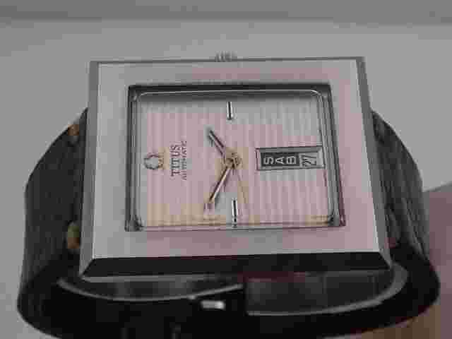 TITUS JUMBO RECTANGULAR AUTOMATIC YEARS '70 NEAR N.O.S. STAINLESS STEEL WATCH