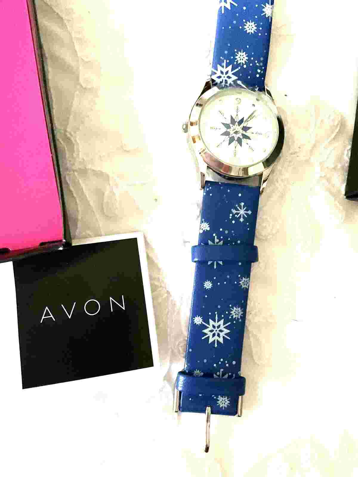 Avon Happy Holidays Blue White Snowflake Watch New In Box Working New Battery
