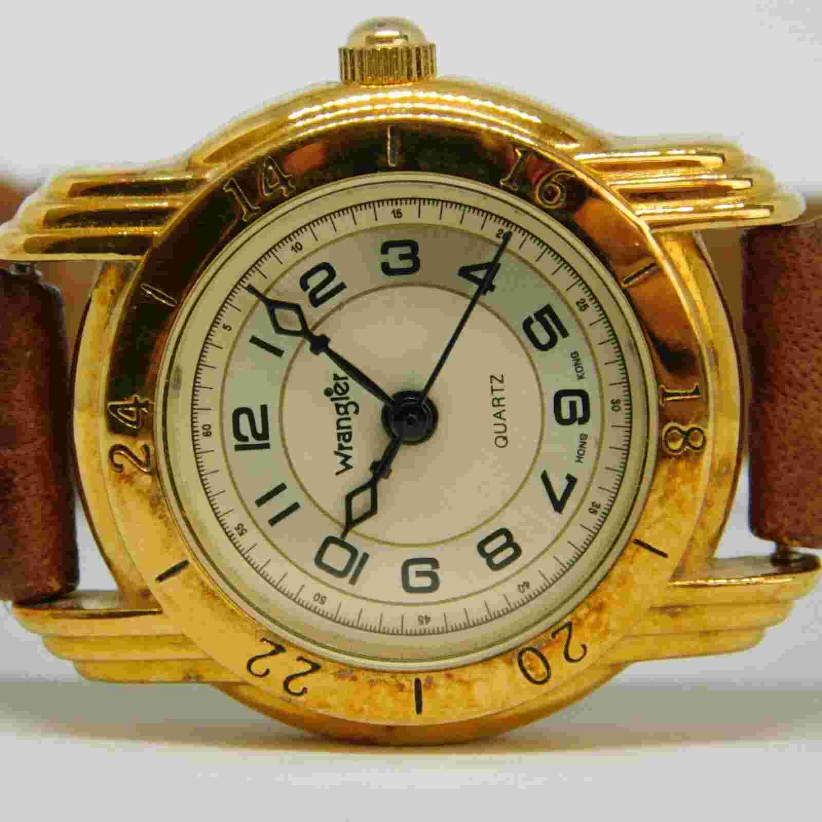 Wrangler 77-477 Genuine Leather Quartz Analog Women's Watch New Battery