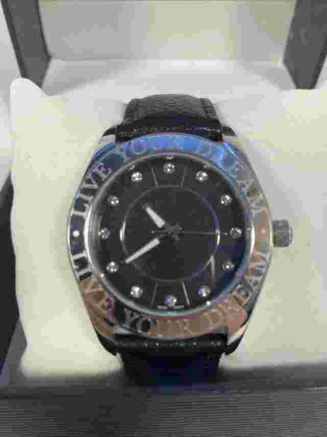 Steel by Design Live Your Dream Stainless Steel Watch Black Leather New in Box