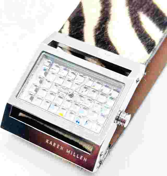 (B66) Fine Karen Millen Silver Tone Zebra Print Diamante Quartz Wristwatch