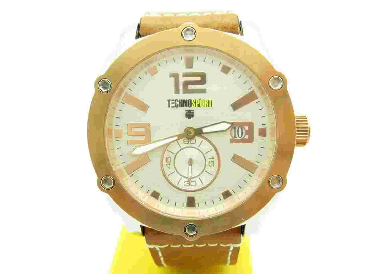 TECHNO SPORT CHRONOGRAPH STAINLESS STEEL ROSE GOLD TONE BROWN LEATHER WATCH GIFT