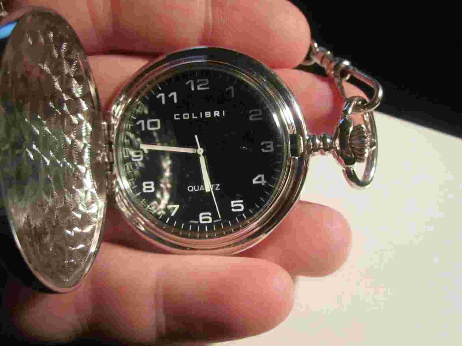 VINTAGE COLIBRI POCKET WATCH BLACK FACE MOTHER OF PEARL INLAY - BBA-33A