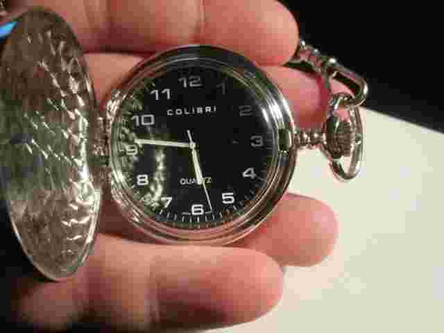 VINTAGE COLIBRI POCKET WATCH BLACK FACE MOTHER OF PEARL INLAY - BBA-33A