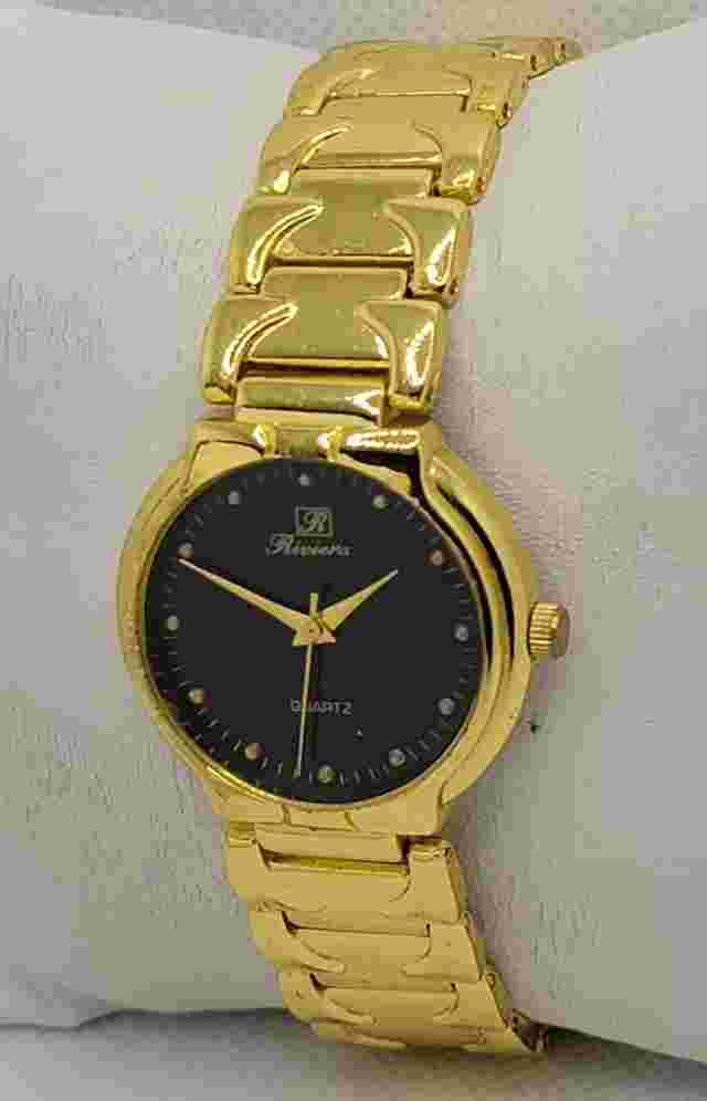 Mens Riviera Classic Black Dial Gold Tone Case Link Bracelet Analog Watch L6
