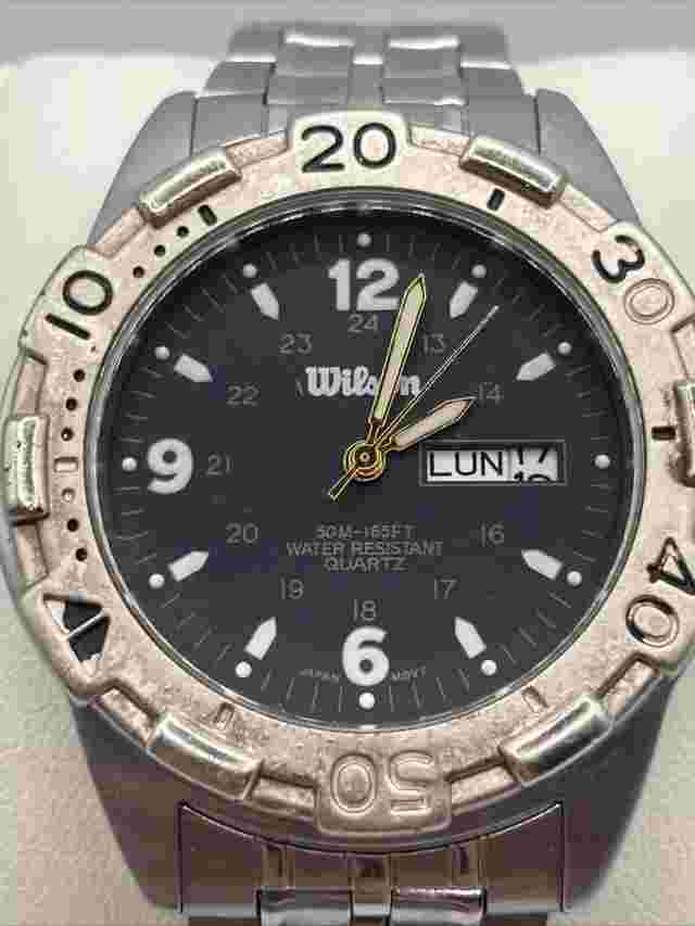 Vintage Wilson Men 41mm Watch Silver Tone Black Dial Day Date LWA212X - RUNS