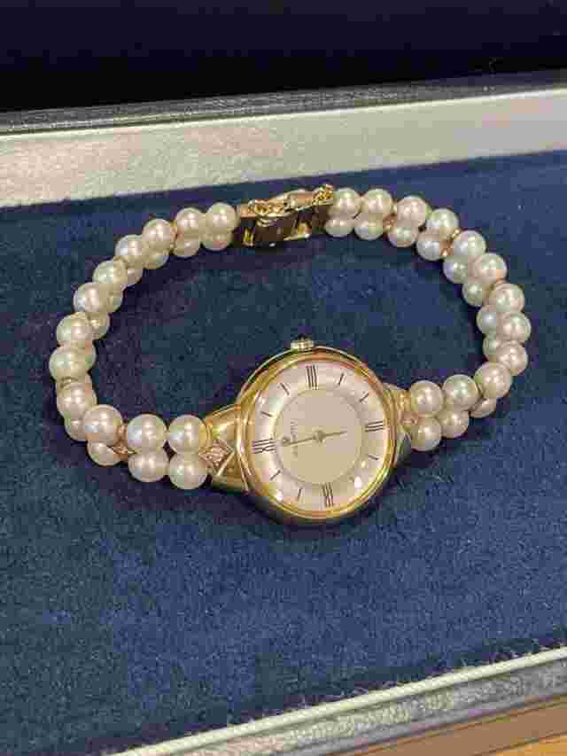 Mikimoto Double Layered Pearl Bracelet Wristwatch - 14K Gold & Diamond Accents