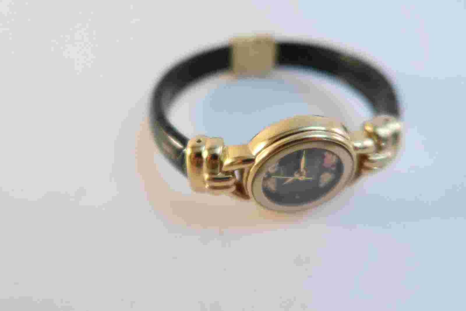 Black Hills 12K Green & Rose Gold Grape Leaves - Cuff Watch - Black Leather Band