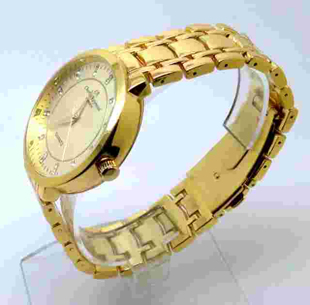 x103A Men's New Fashion Slim Wrist Watch Gold Strap Diamante Crystal Shiny Dial