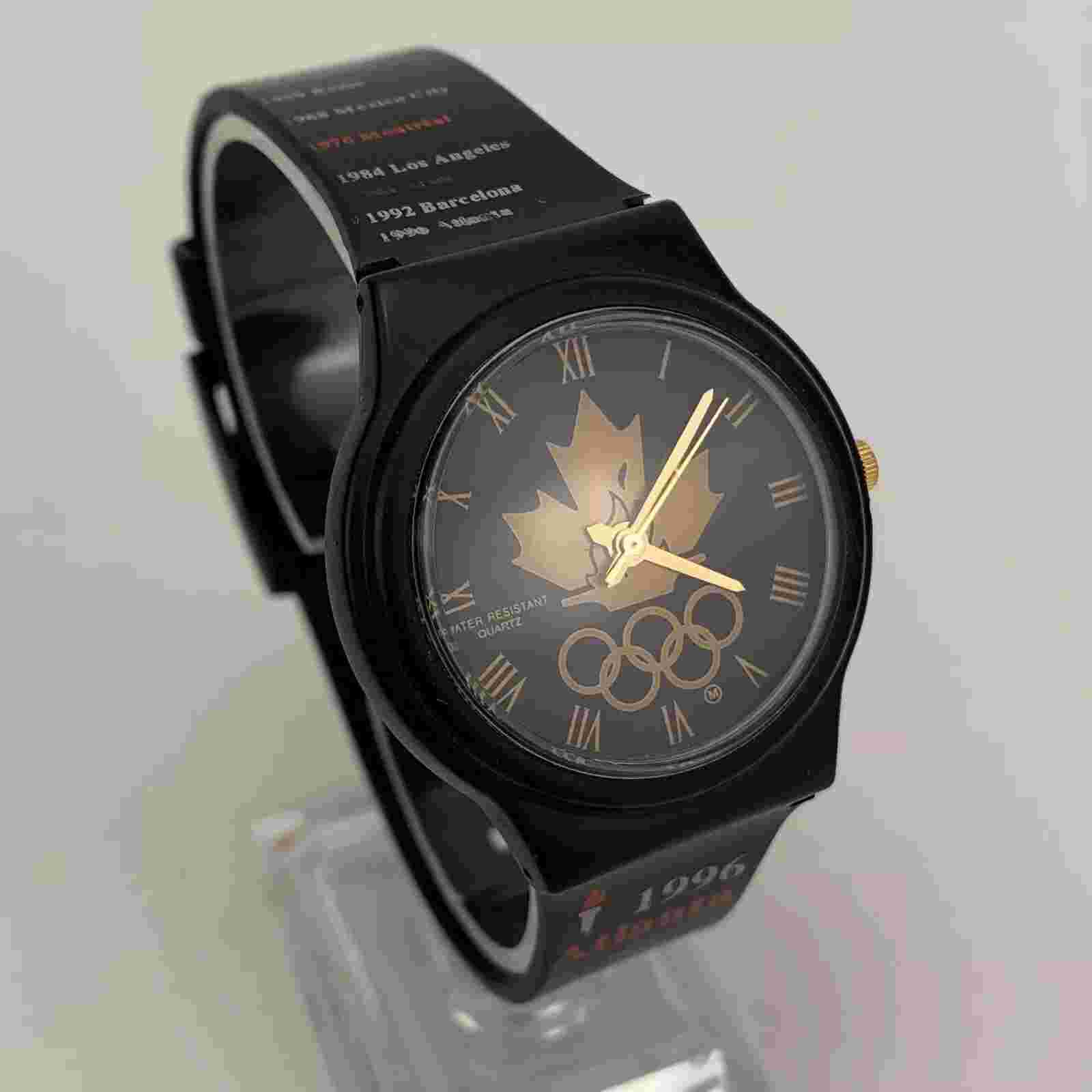 Vintage Olympics Watch 1996 Atlanta Men’s Womens 90’s Black & Gold New Batt