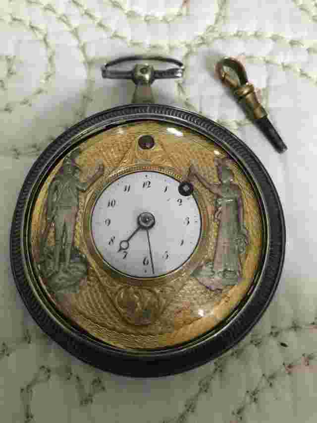 SALE- Antique Continental 18k gold/silver/ruby pocket watch c1800's