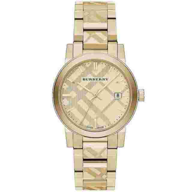 Burberry Unisex Watch The City Engraved 38mm Checked Gold BU9038